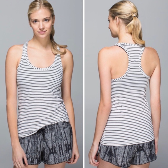 lululemon athletica Tops - Lululemon Modern Racerback Parallel Stripe Heathered White Heathered Black
